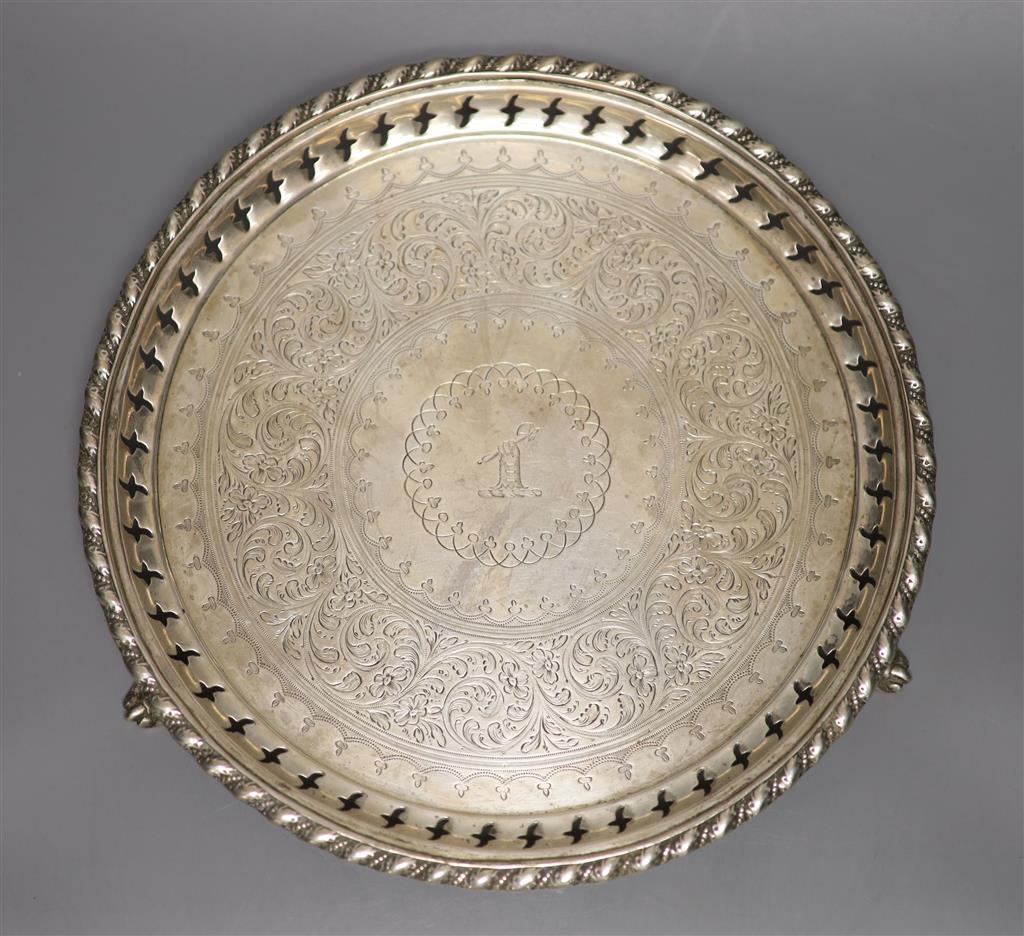 A Victorian silver waiter, with pierced border, Martin, Hall & Co, London, 1874, 22.6cm, 14.5 oz.